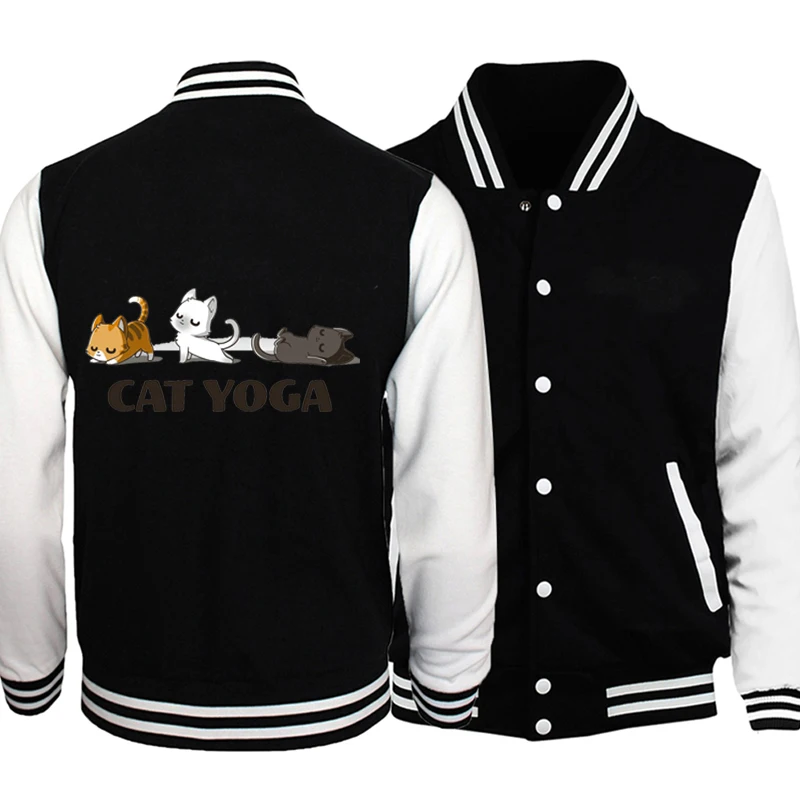 

Yoga Cat Cats Cute Kittens Lovely Kawaii Baseball Jacket Coat Black White Uuniform Motorcycle Bomber Jackets Coats Outwear Loose