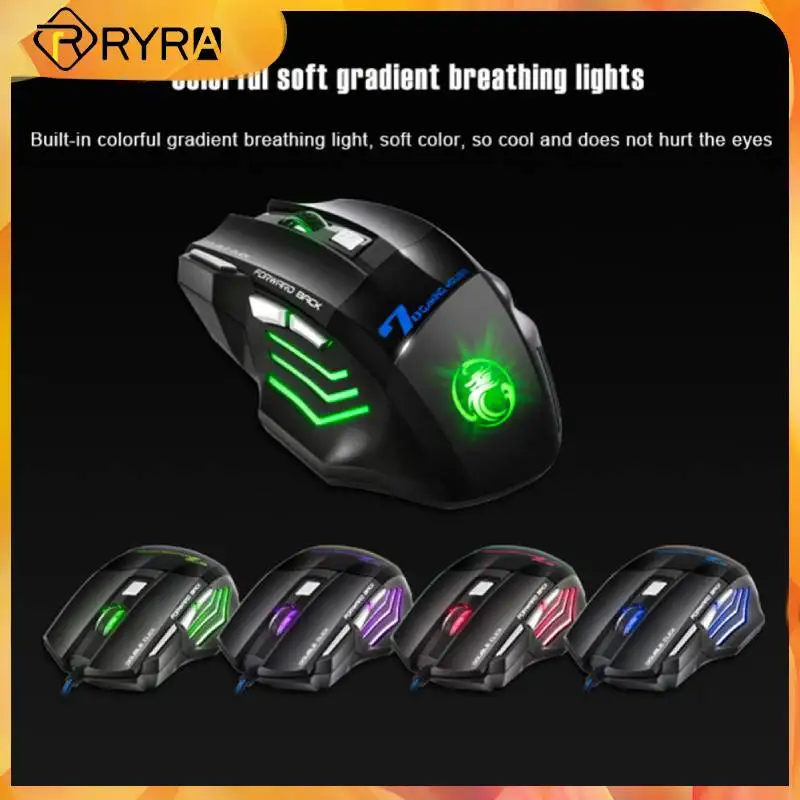 

RYRA 3200DPI Gamer Mouse USB Office Wired Mouse With LED Backlight PC Laptop Silent Ergonomic Mouse 7 Keys 4-Gear Gaming Mice