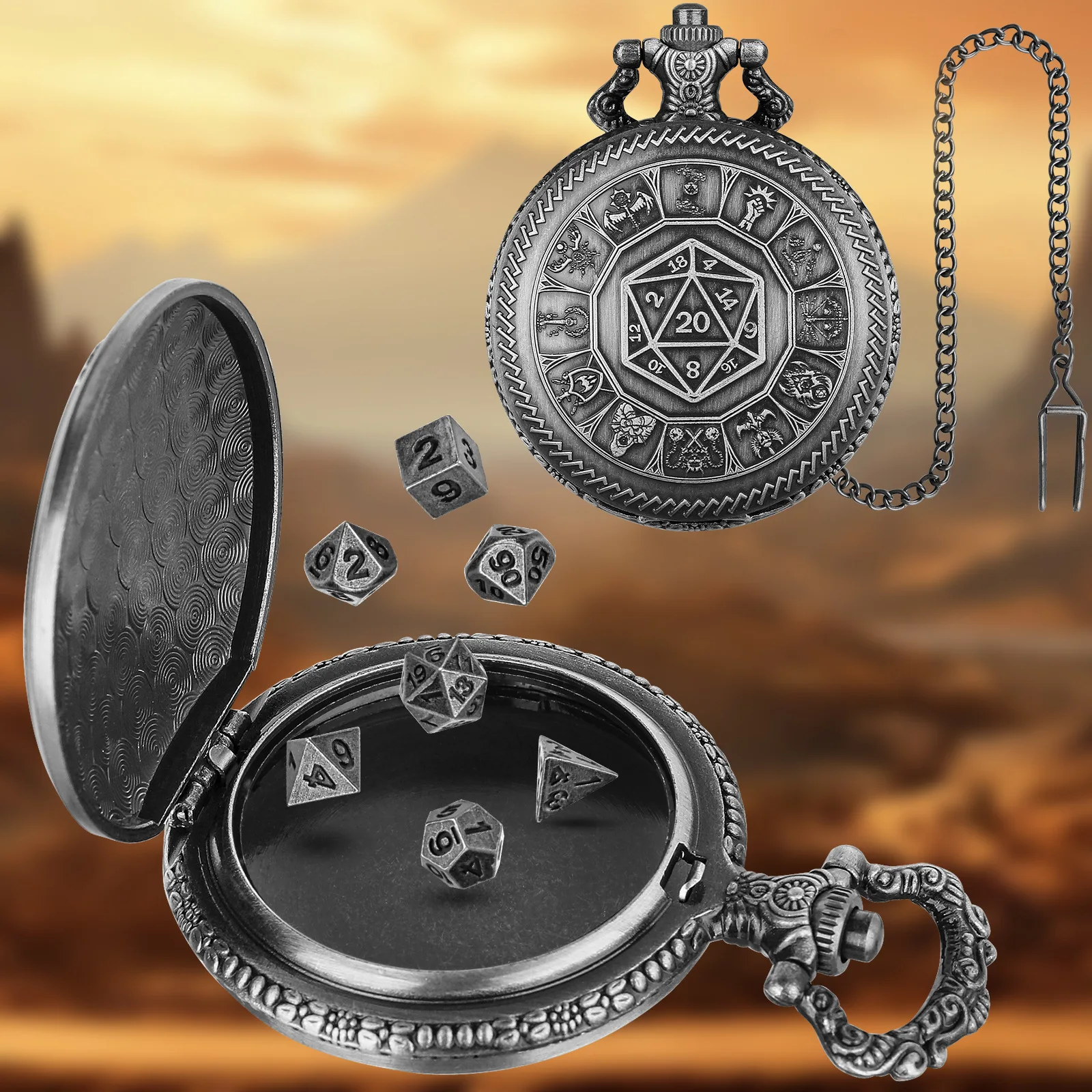 D20 карманные часы с рисунком игральных костей 7 мини-кубиками маленькие кости