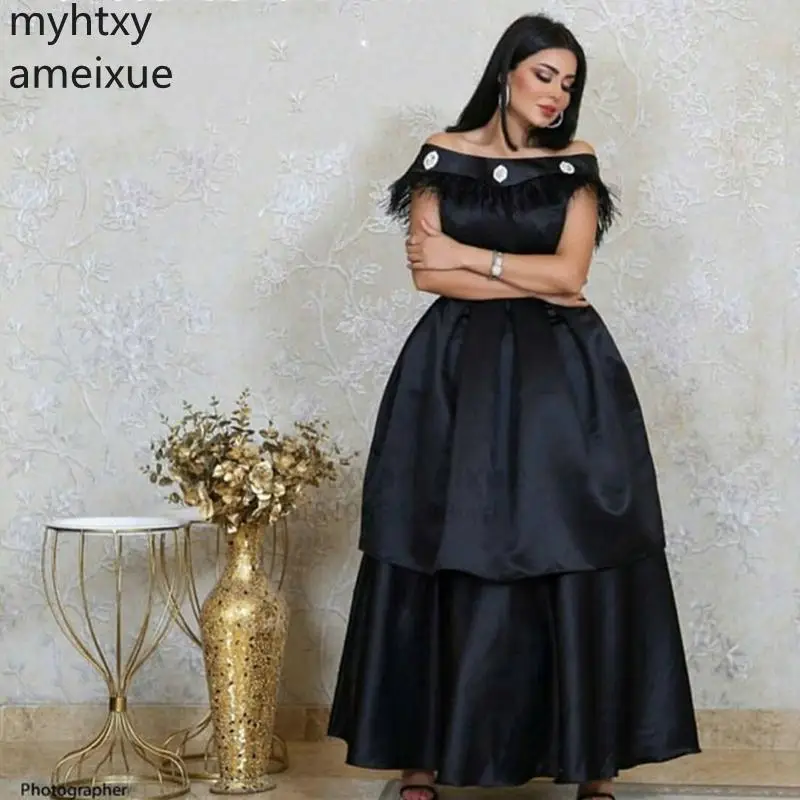 

Long Sexy New Arrival Ball Gown Black Cupcake Dress Evening Dresses Kaftan Dubai Abendkleider Prom Satin Dress Robe De Soiree