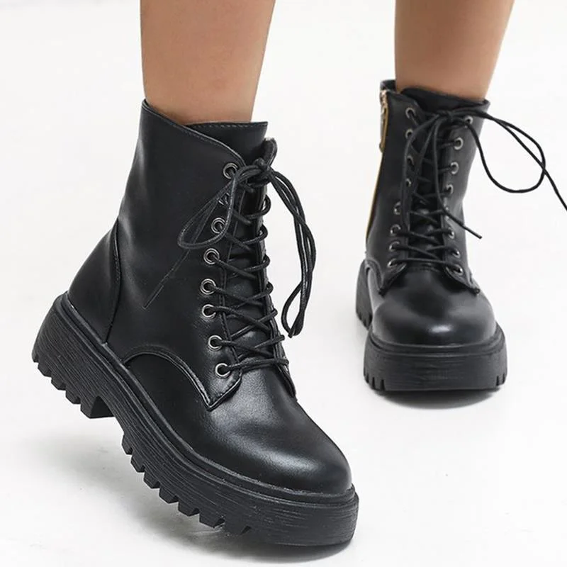

Boots Women 2022 New Lace-Up Black Boots Ladies Platform Women Shoes Fashion Keep Warm Soft Flat Winter Shoes Women Botas Mujer