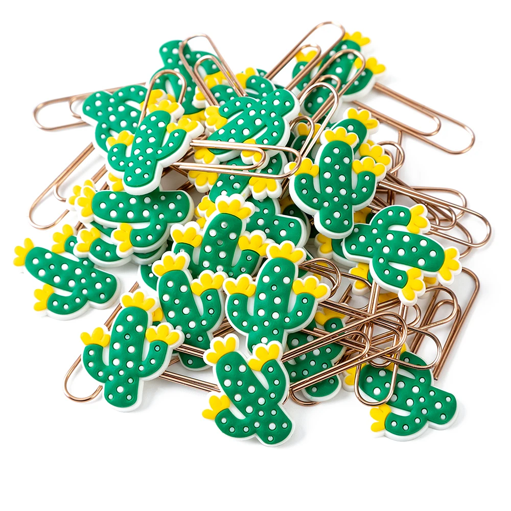 

60 штук, зажимы для бумаги в форме кактуса, силиконовая Закладка в виде кактуса и розовое золото, креативная металлическая Зажимная булавка, маркер для страниц