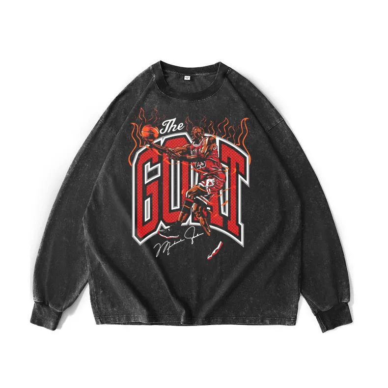 

Dpoy оригинальный дизайн Ретро футболка с круглым вырезом с длинным рукавом 230 г Чистый хлопок 014