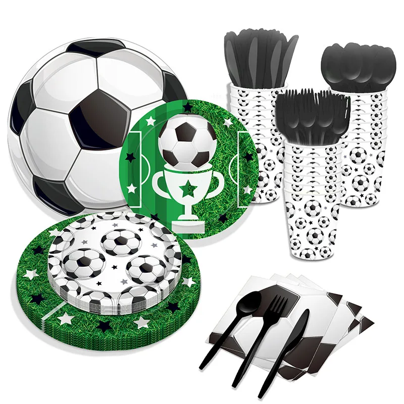 

Green Football Theme Happy Party Boy Birthday Party Decoration Supplies Football Tablecloth Decoration Ball Disposable Tableware
