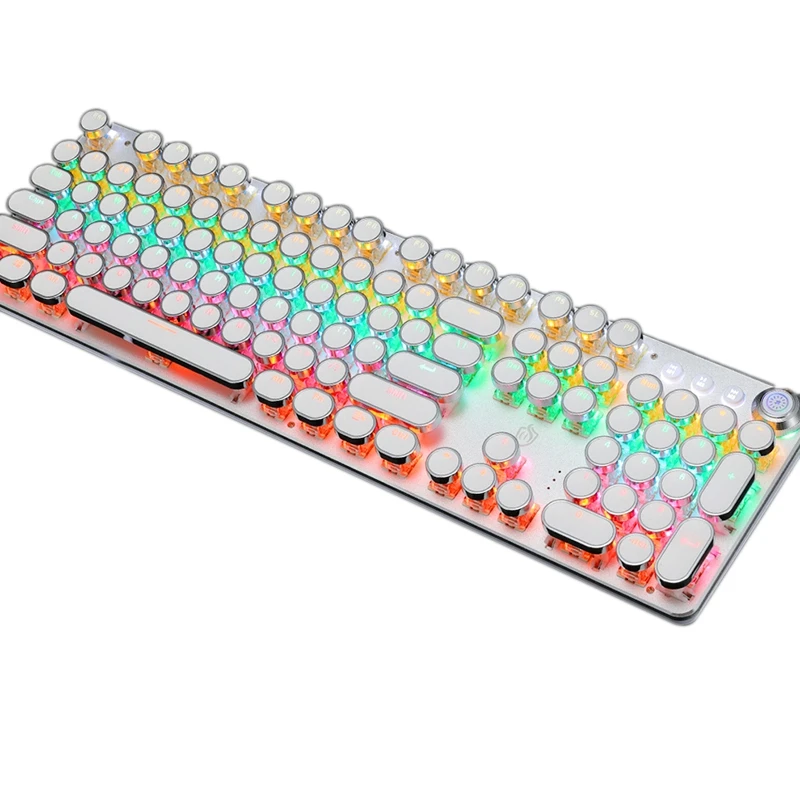 

Gaming Mechanical Keyboard, Metal Panel,LED Backlit,USB Wired,Typewriter-Style Round Keycaps,for Laptop Desktop PC