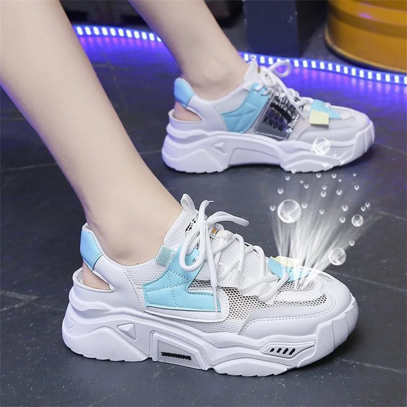 

2022 Fashion new style Spring Platform Sneakers Women Shoes Korean Lace Up Chunky Sneakers Mixed Color Women's Vulcanize Shoes