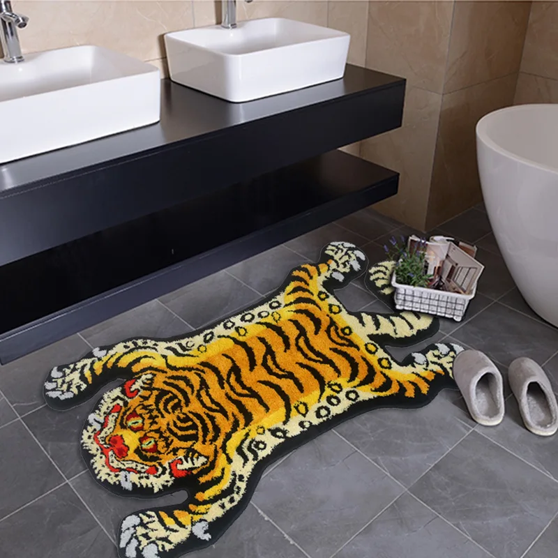 

3D Tiger Carpet Soft Fluffy Children's Room Plush Floor Mat Non-slip Absorbent Bathroom Bedside Mat Area Rug for Living Room