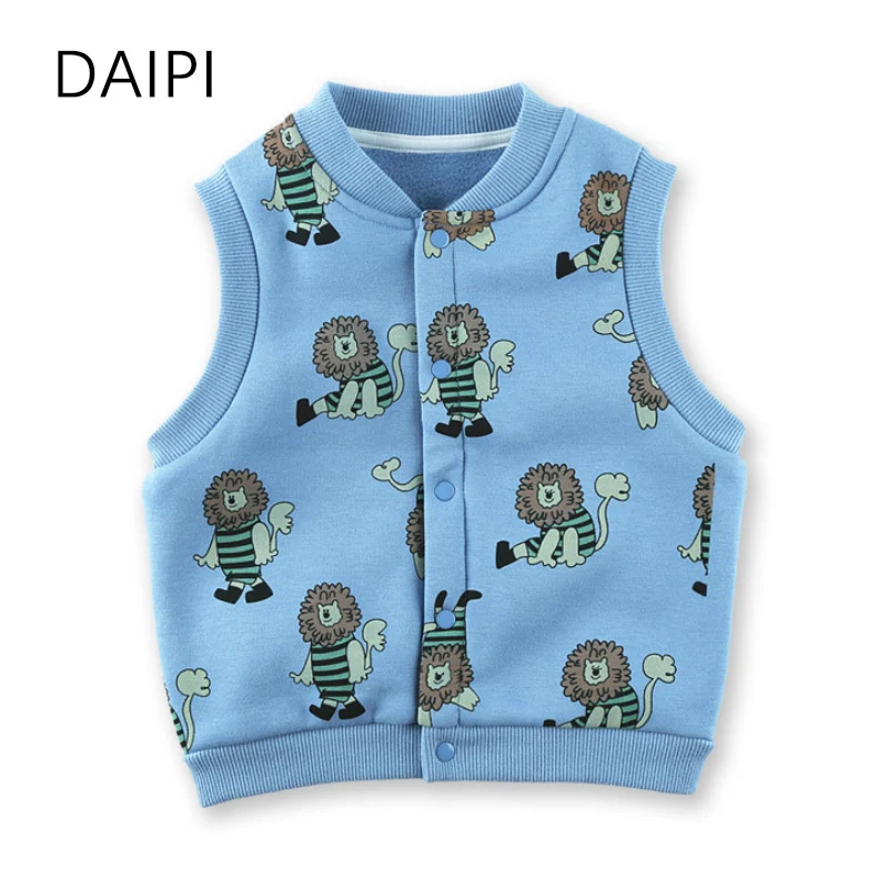 

1-7 Year Toddler Vest Cartoon Button Plus Fleece Baby Boy Clothing 2022 New Korean Style Kids Vest Jacket Kids Winter Clothes