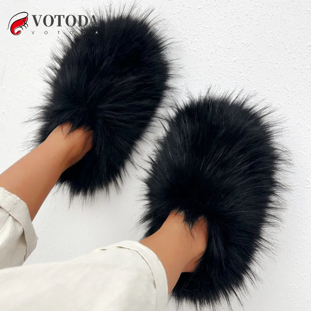 

Winter Fur Slippers Women Furry Shoes Faux Fur Slides Warm Plush Cotton Slipper Fashion Fuzzy Flip Flops Fluffy Fur Shoes Woman
