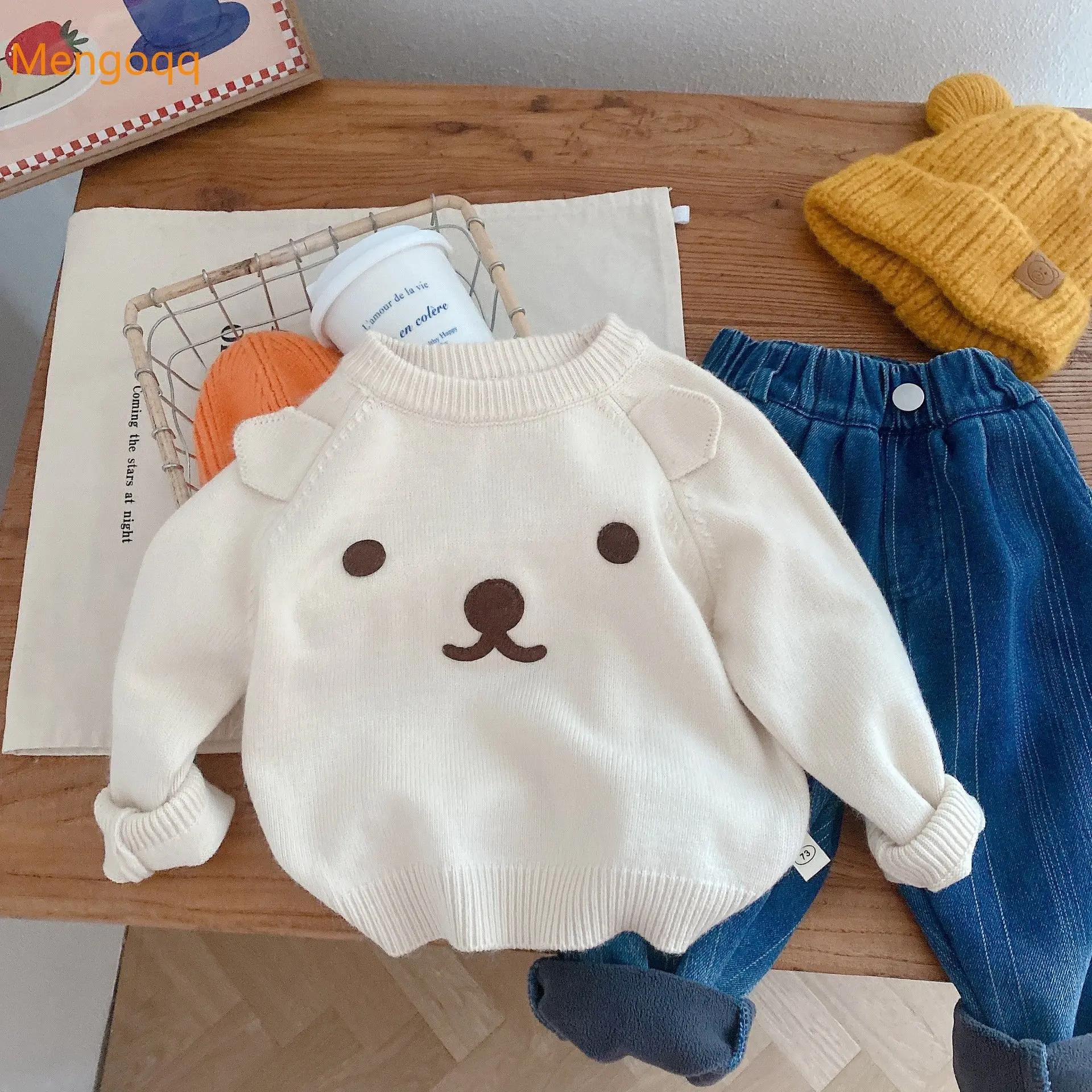 

Детский вязаный пуловер Mengoqq для девочек и мальчиков, с длинным рукавом и круглым вырезом