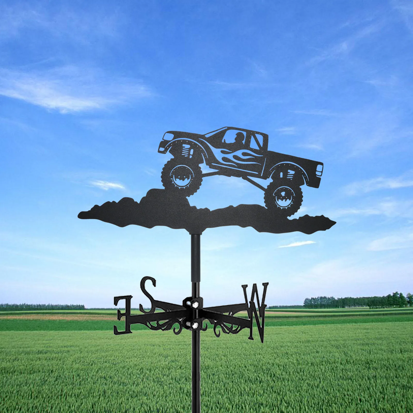 

Mountain Off-road Vehicle Weathervane Silhouette Art Black Metal Wind Vanes Outdoors Decorations Garden For Roof Yard Building