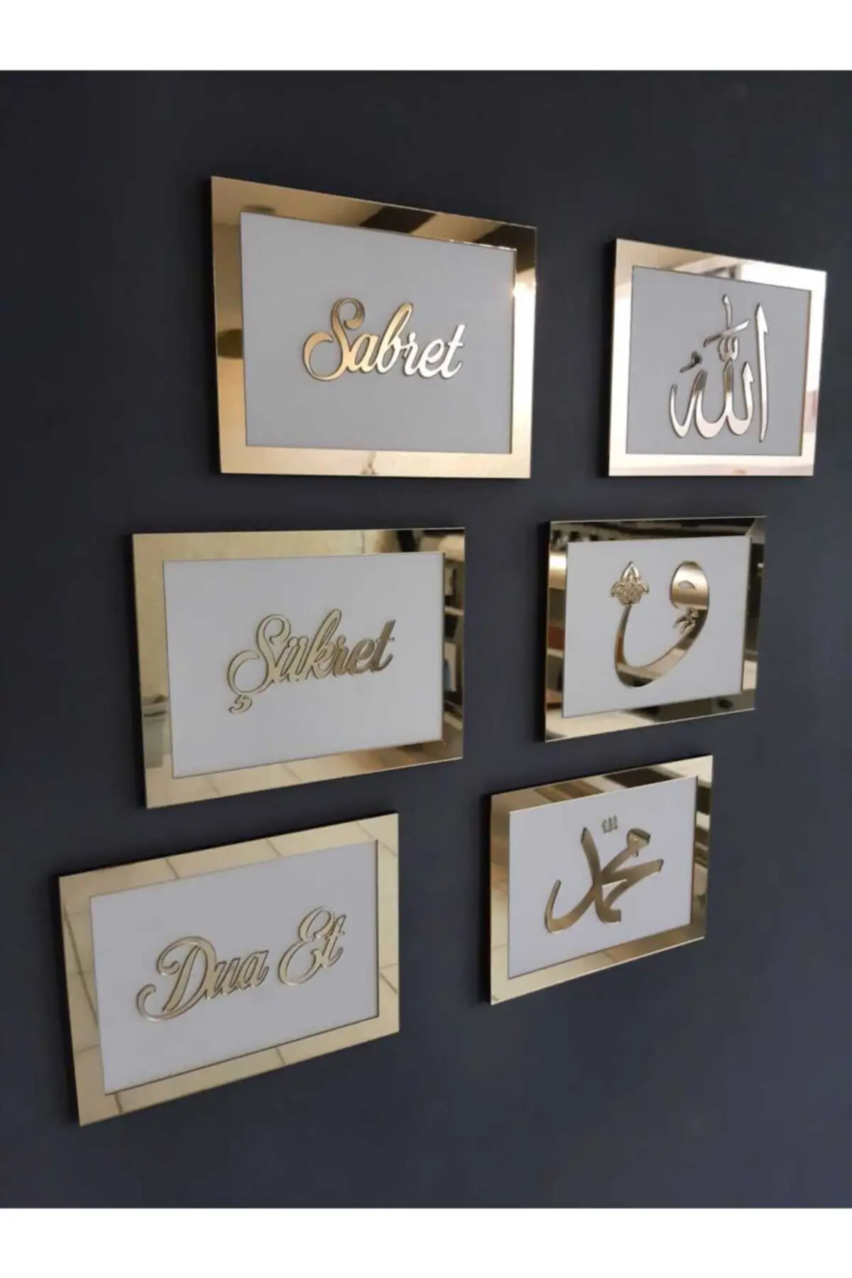 

6 Pieces Prayer Set Wall Art MDF Top Mirrored Gold Silver Picture Frame Living Room Living Room Decor Stylish Design Poster Prin