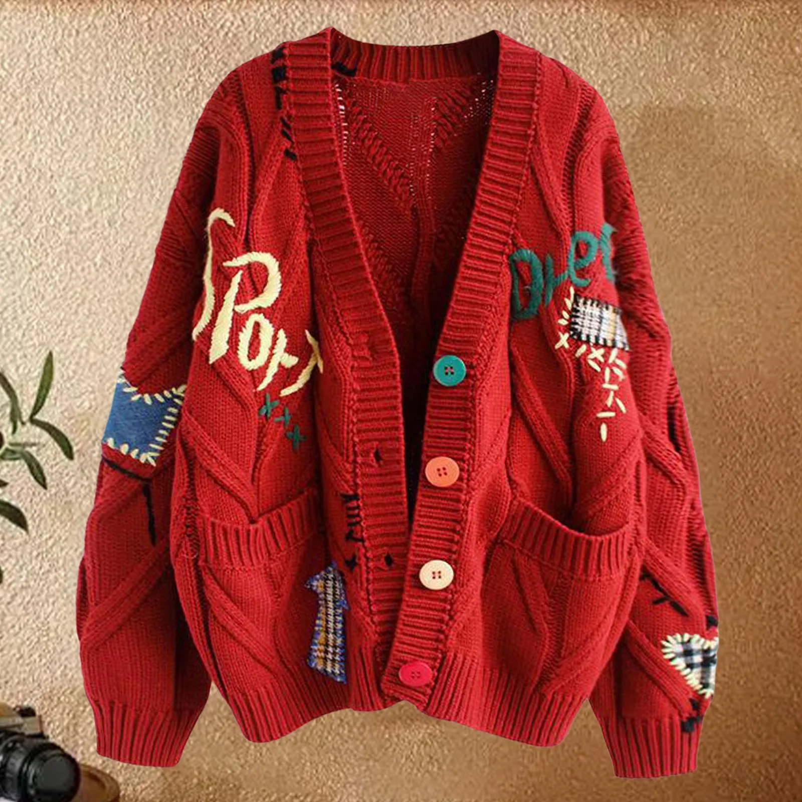 Новый дизайн свободный свитер пальто вязаный кардиган с подставкой на пуговицах