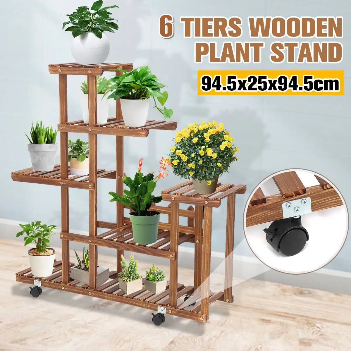 

6-Tier Wooden Flower Pot Plant Stands Balcony Garden Flower Stand Plant Shelves Display Shelves Yard Patio Flower Rack Indoor