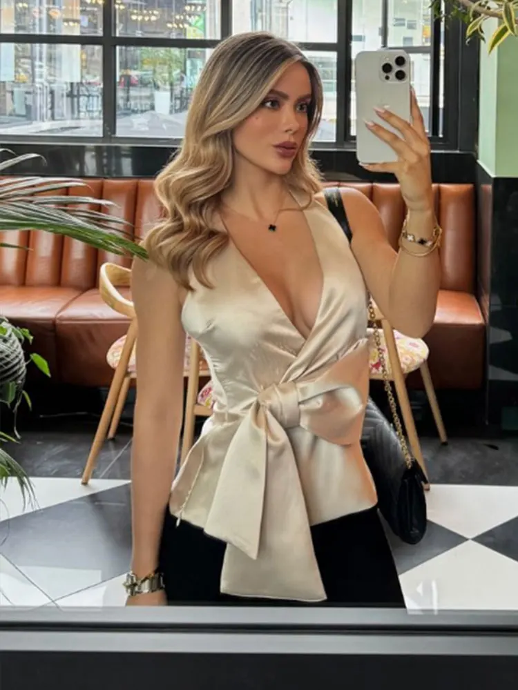 Женский топ с украшением в виде банта цвета и размеры ассортименте