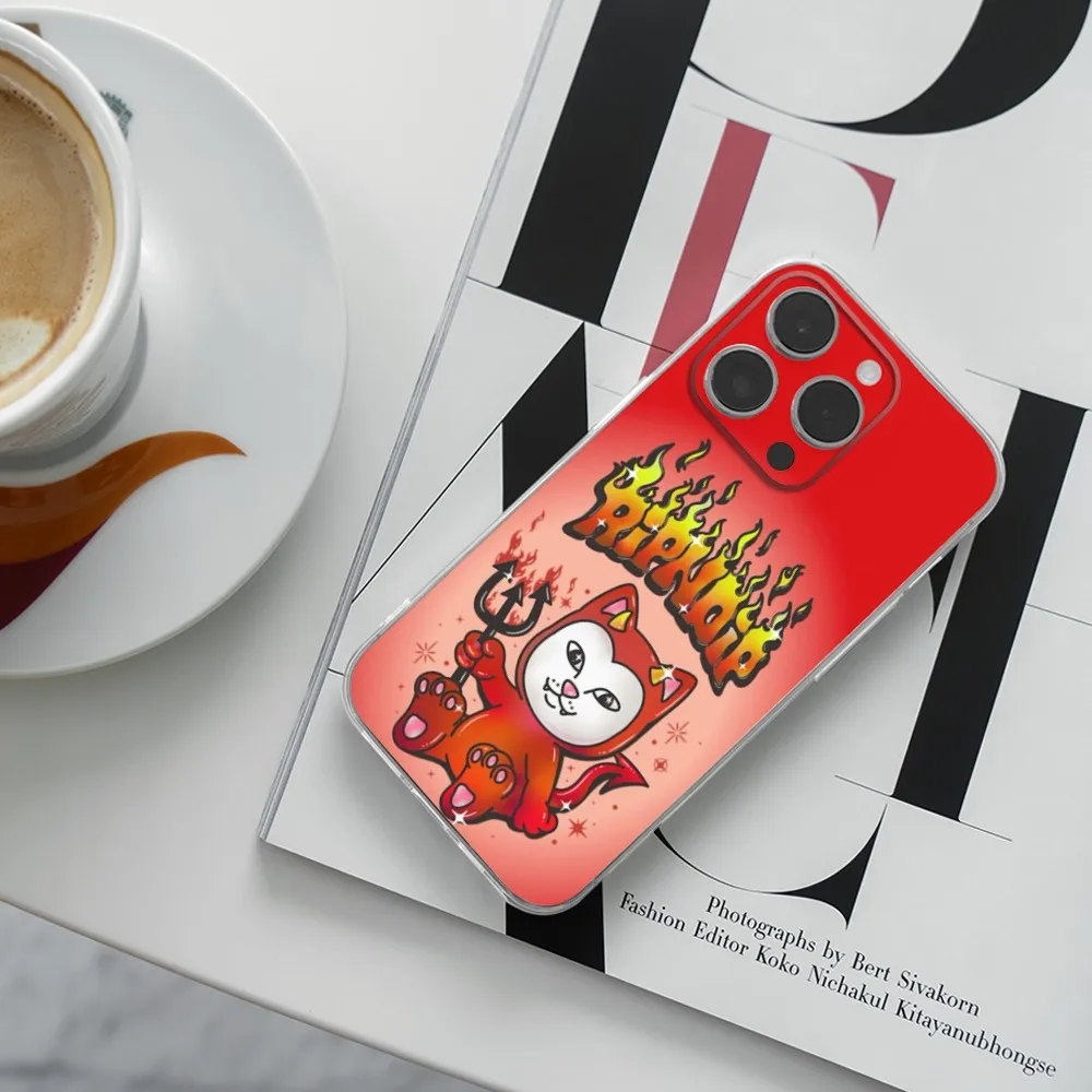 Чехол для телефона Cat R-RipndipS iPhone 16 15 14 13 12 11 Plus Pro Max XR XS X 7 8 SE Mini Прозрачный