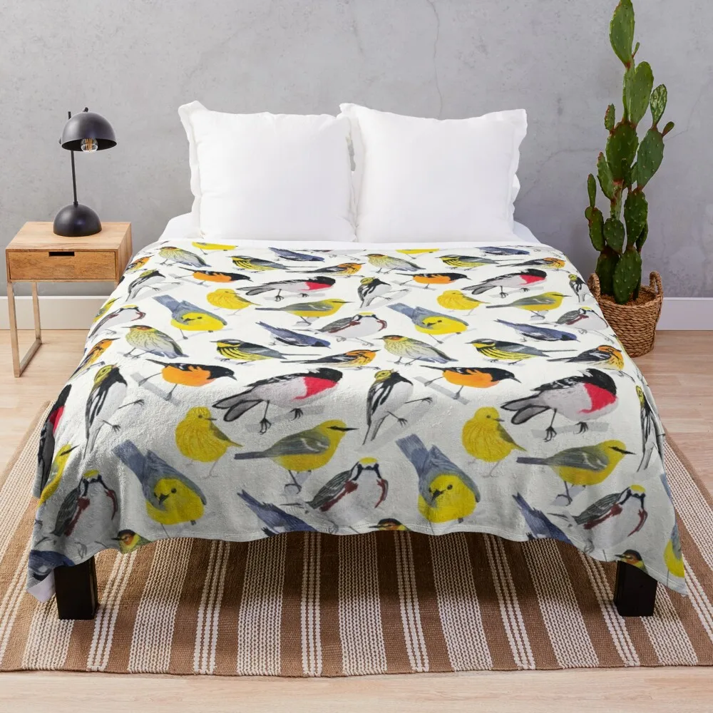 

Springtime Birds Throw Blanket Plush Fabric Designer Blankets Microfiber Fabric