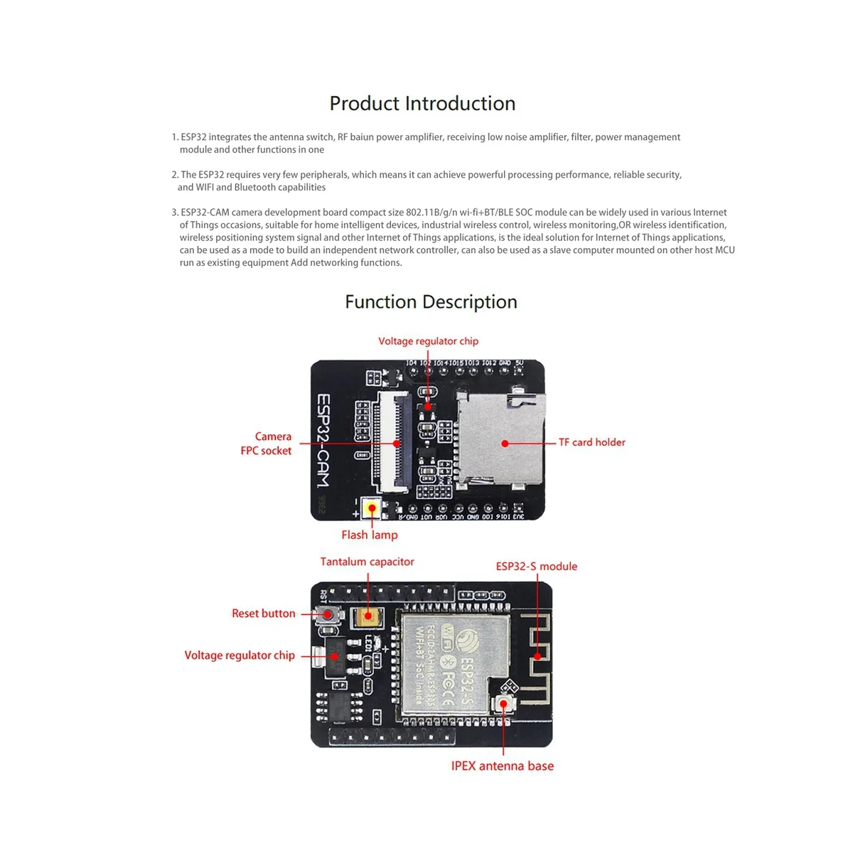 

ESP32-CAM Development Board+OV2640 Camera+Downloader Set WIFI+Bluetooth 520KB+4M PSRAM Ultra Low Powers IoT Module 5V