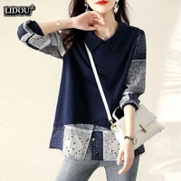 fashion new casual v neck patchwork print straight loose retro spring autumn comfortable popularity wild womens clothing 2022