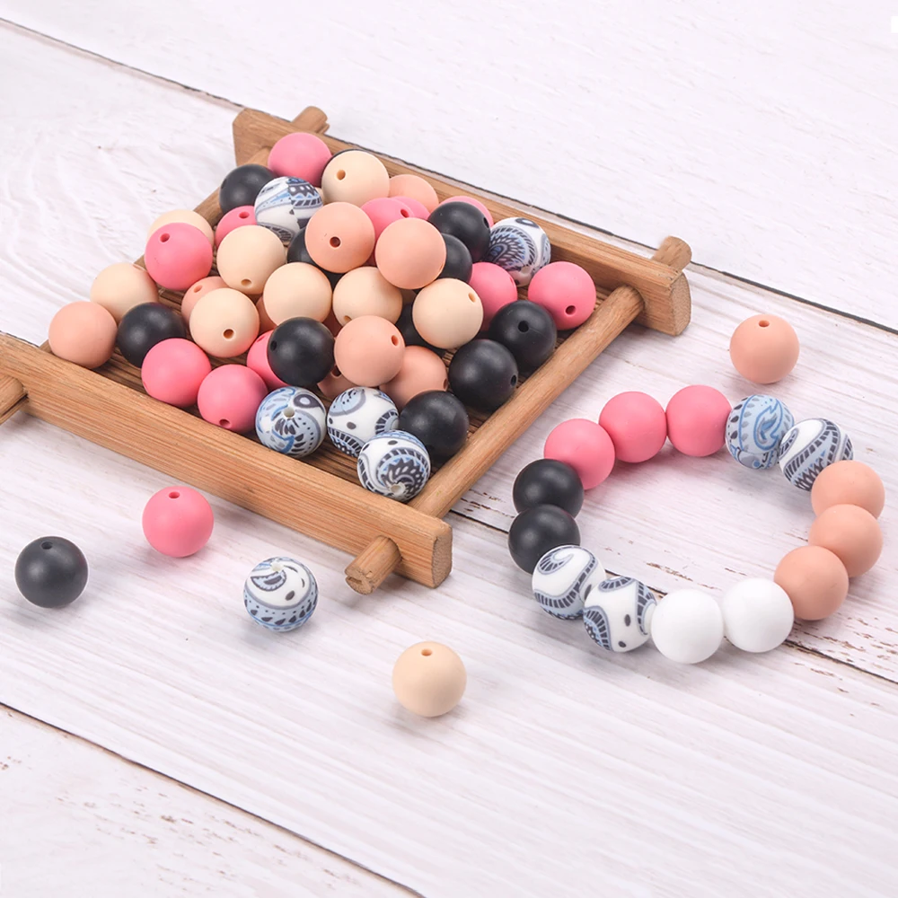 LOFCA 30 шт. 15 мм силиконовые бусины круглые свободные смешанные с принтом для
