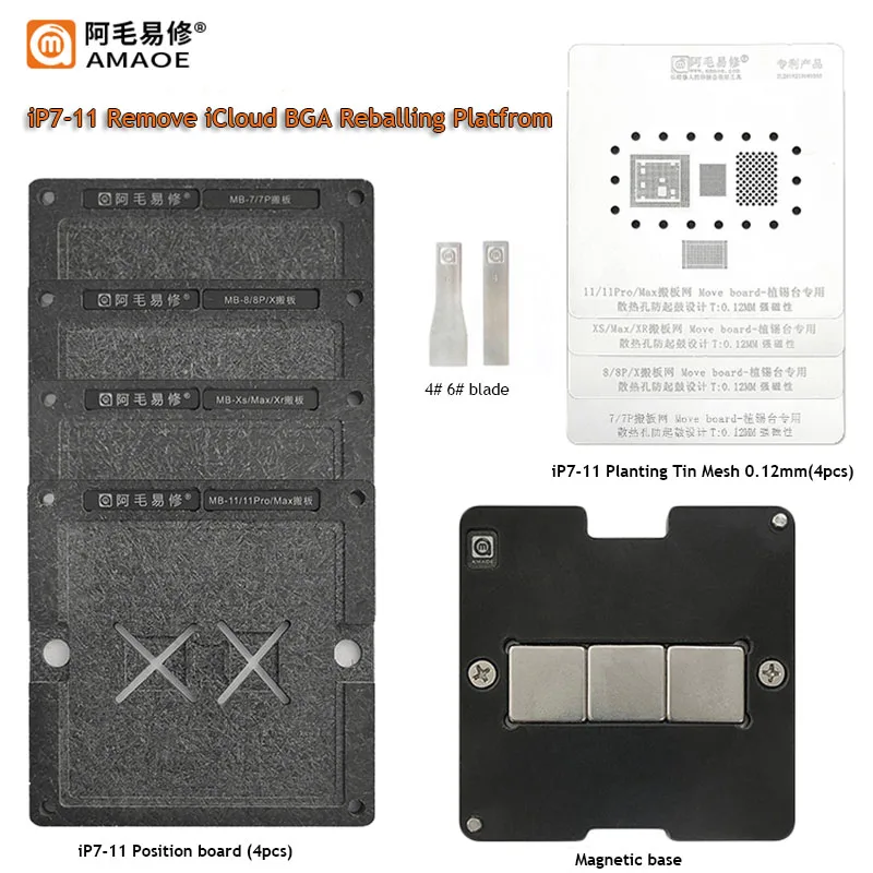 

Amaoe Remove iCloud BGA Reballing Stencil Platform For iPhone 7/8/X/XS/11/Pro Max Baseband/NAND/CPU/EEPROM Planting Tin Template