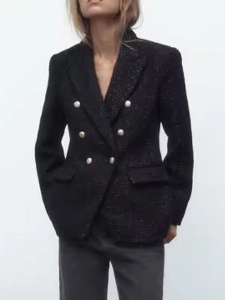 

Kumsvag Women Veins Blazers Coats Suit 2022 Autumn Casual Solid Double Breasted Female Elegant Street OL Blazer Outerwear Cloth