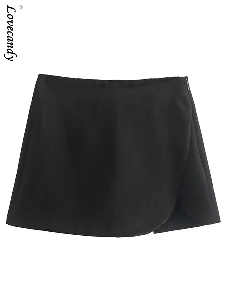 

High Waist Fashionable Versatile Short Culottes For Woman 2023 Irregular Side Zipper Shorts Female's A Line Party Club Bottom
