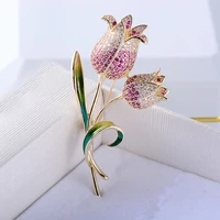 copper inlaid zircon creative pin tulip brooch drip oil painted corsage wedding jewelry high end clothing accessories wholesale