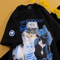 100 pure cotton retro cool cats kittens cute t shirts men women hip hop streetwear kawaii oversized tee y2k tops korean fashion