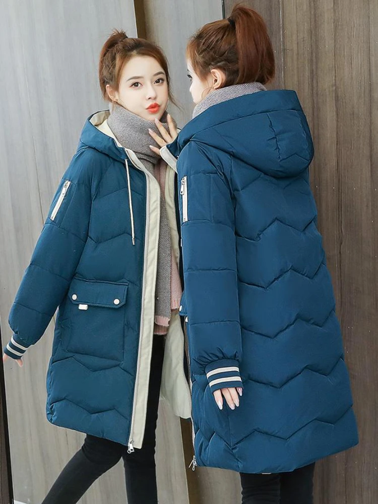 Winter Jacket Sustans Women Parkas 2022 New Snowsuit Fashion Korean Loose Long Sleeves Coats Hooded Large Size Bread Clothes