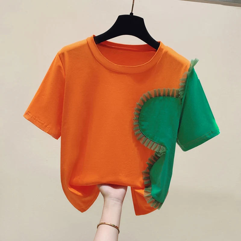 Модная Асимметричная блузка с оборками и круглым вырезом женская одежда Новинка