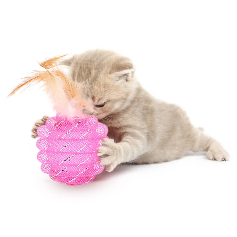 Cute Cat Toys Funny Interactive Ball Cat Training Toys Line Tube Kittens Exercise Rolling Ball with Feathers Pet Cat Toys New