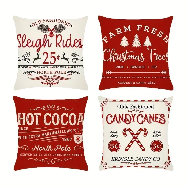 Красные Рождественские Декоративные Наволочки С Цифровым Принтом Праздничные