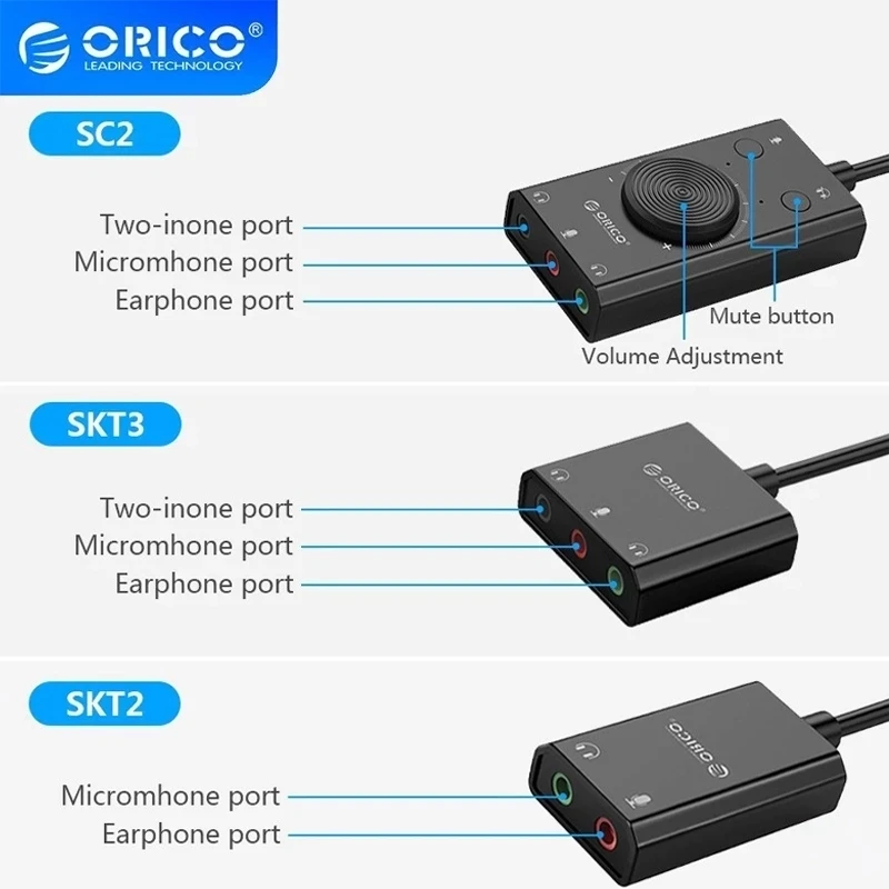 Внешняя звуковая карта ORICO с USB-портом и разъемом для микрофона, 3,5 ...