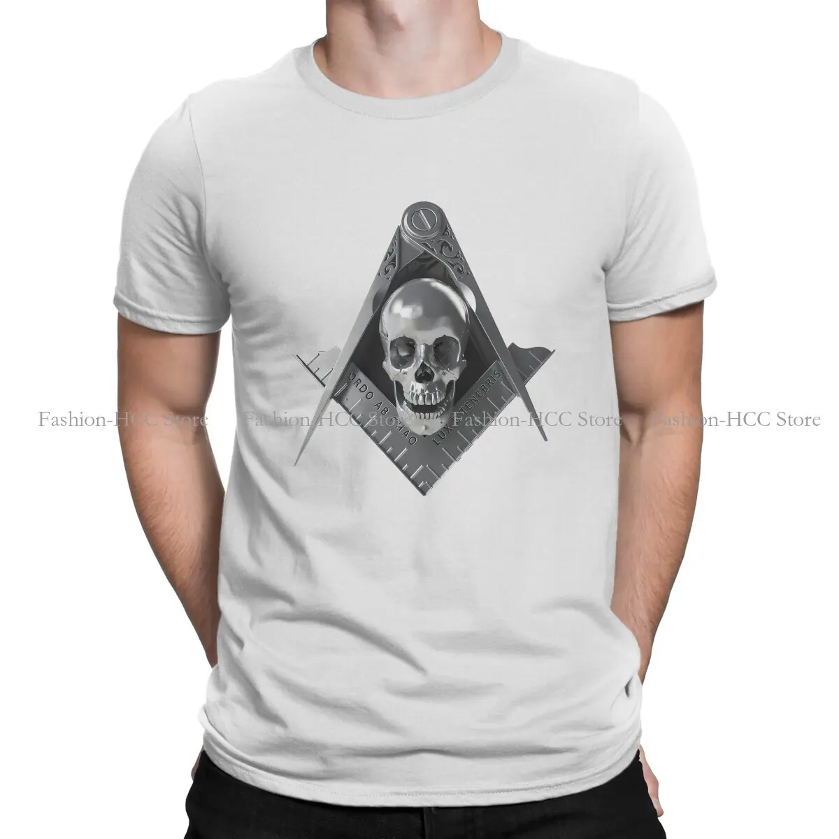 

Skull Casual Polyester TShirt Freemason Gold Square Compass Style Streetwear Leisure T Shirt Male Short Sleeve