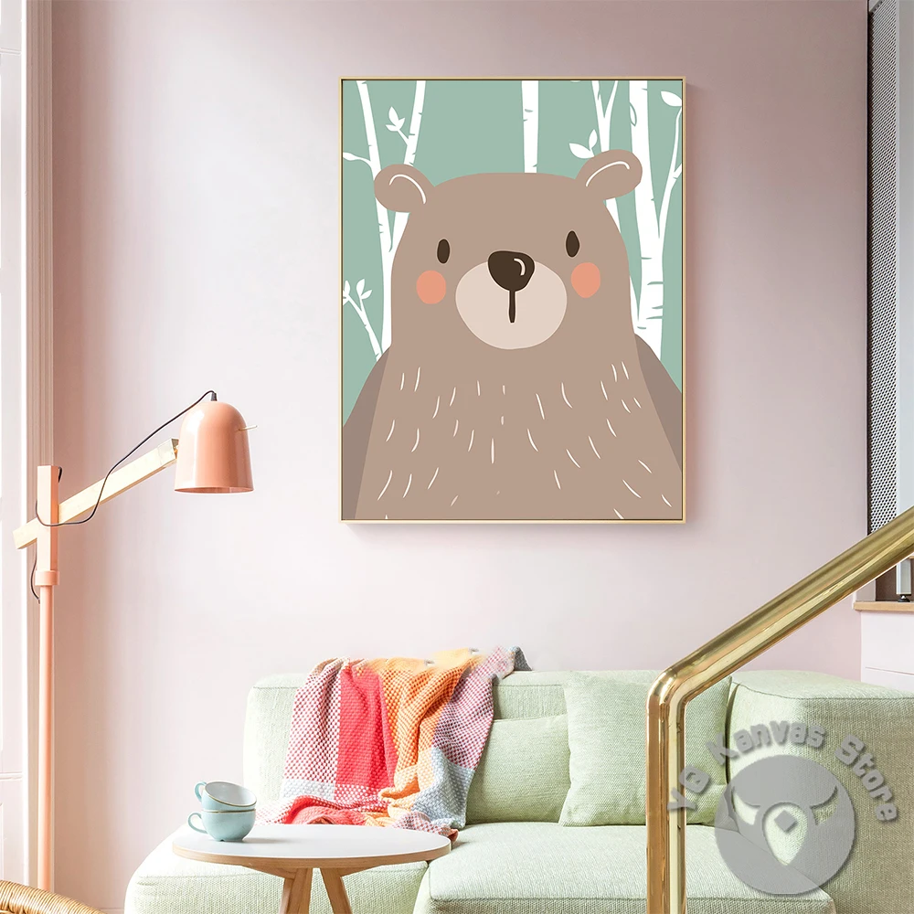 

Cute Cartoon Animal Bear Rabbit Fox Poster Wall Art Canvas Prints Picture For Kid's Room Decor Painting