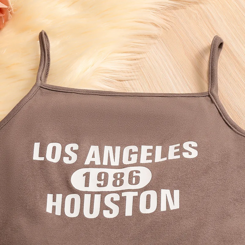 2024 Clothing Set Girls Long Sleeve Turn-down Collar Plaid Coat Letter Brown Ropmers 2 Pcs Sets Casual Clothes 8-12T