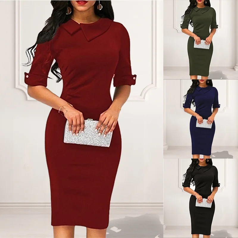 

Women's dress Spring/Summer 2023 new lapel vintage elegant style dress pencil dress