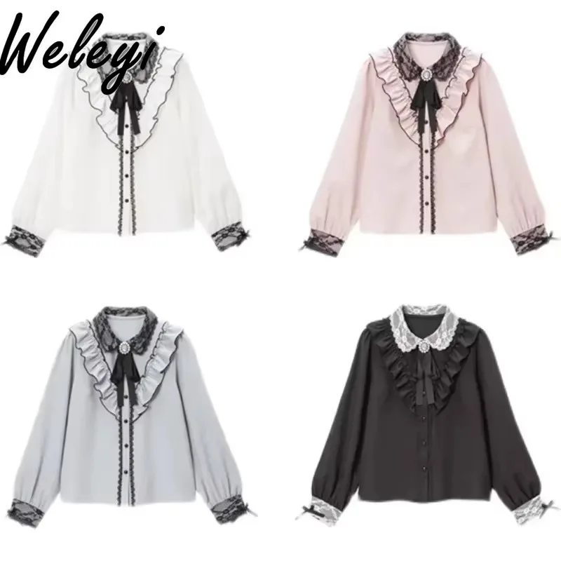 Милые декоративные розовые Топы в стиле &quotЛолита&quot с японским бантом женская