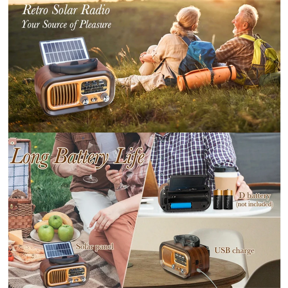 RX-628BTS AM FM портативное радио с USB-кабелем/солнечными панелями перезаряжаемые