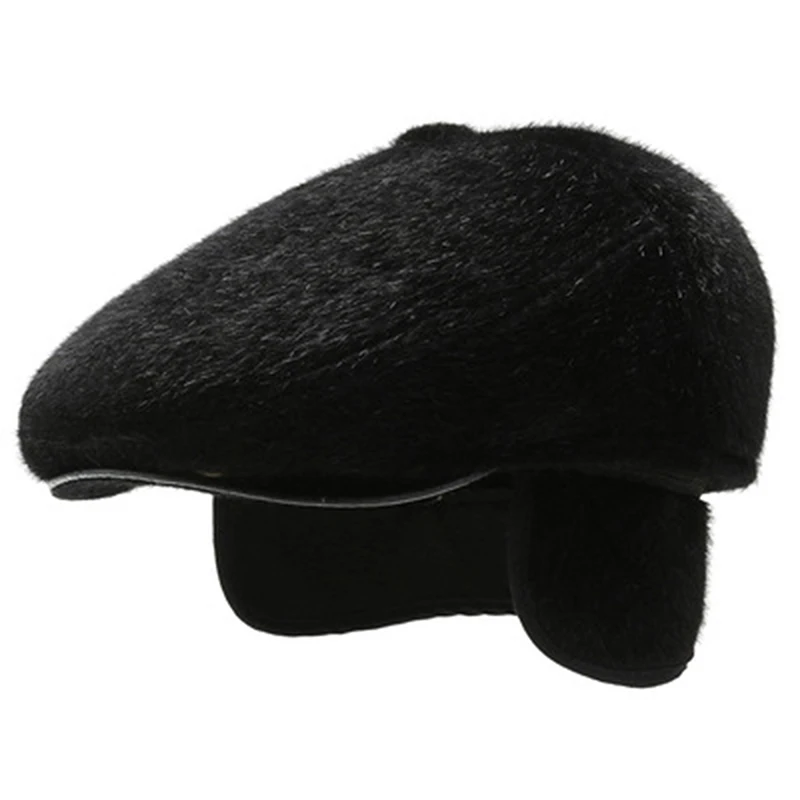 

Winter Faux Fur Newsboy Hat With Earflaps Winter Warm Hats For Old Men Flat Cap Beret Dad Hat For The Elderly Peaked Cap 2021