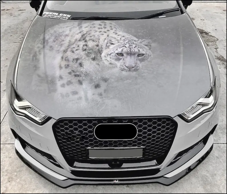 

Snow Leopard Car Hood Wrap Full Color Vinyl Decal Wild Cat Sticker
