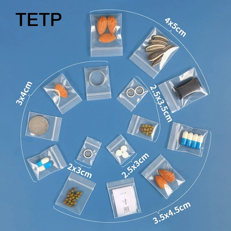 TETP 1000 шт. прозрачные мини-пакеты с застежкой-молнией для ювелирных изделий серег