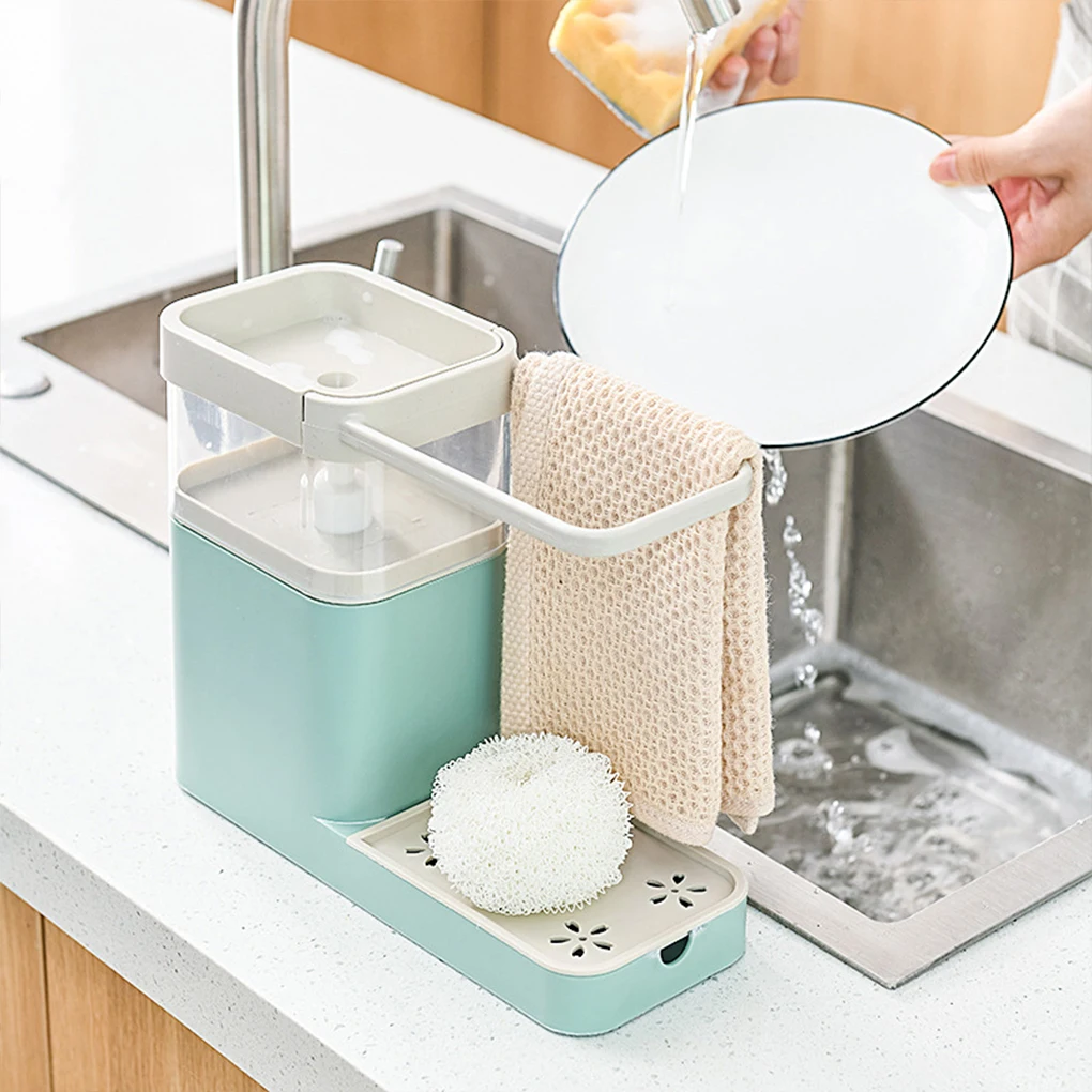 

3 в 1 дозатор для мыла с держателем для губки подвесная стойка чистящий контейнер кухонный пресс жидкие коробки ванная комната зеленый