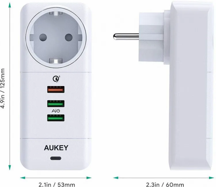 Сетевое зарядное устройство Aukey Wall Charger с европейской розеткой и 3 USB цвет Белый