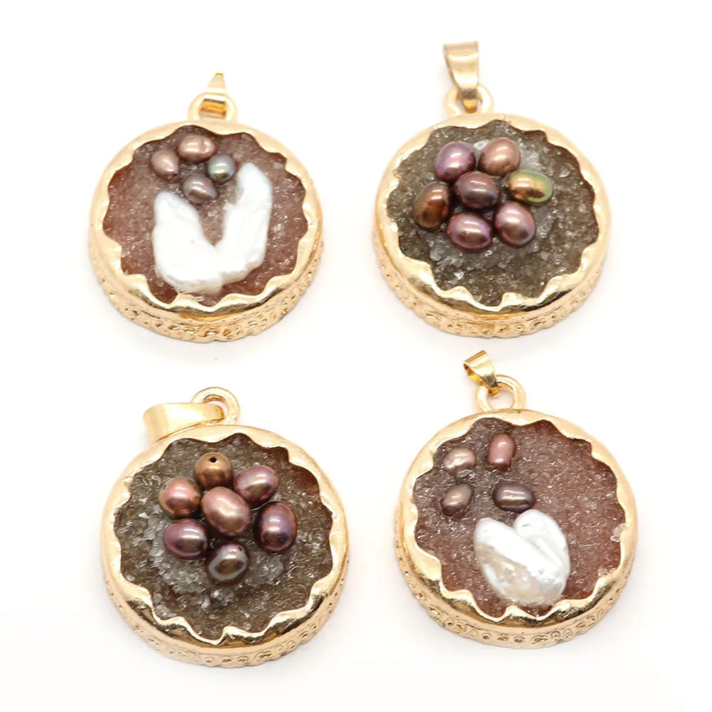 

Натуральный Изысканный Хрустальный Кулон в виде ломтика, круглый жемчуг, основание из цинкового сплава, Очаровательная подвеска для изгото...