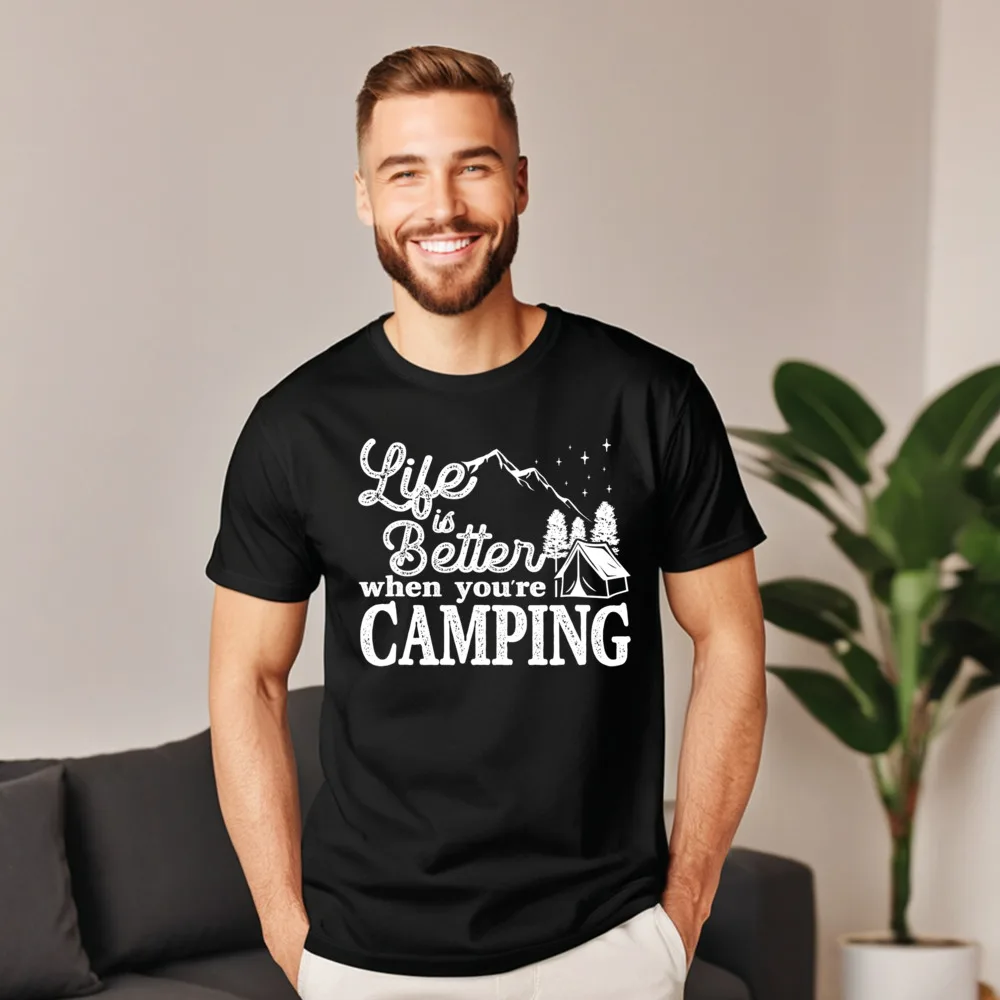 Family Mens T-Shirt Round Neck Short Sleeve Pure Cotton Gifts For Campers Women ife Tops &amp Tees Casual