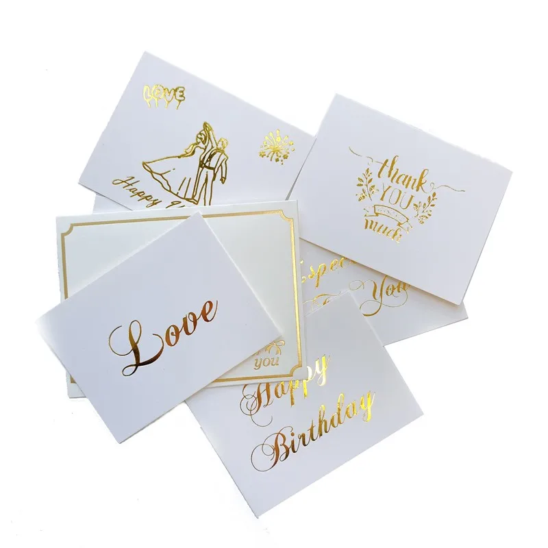 

10set Greeting Card Bronzing Thank You Birthday Wedding Special You Love Happy New Year Blessing Message Invitation Envelope