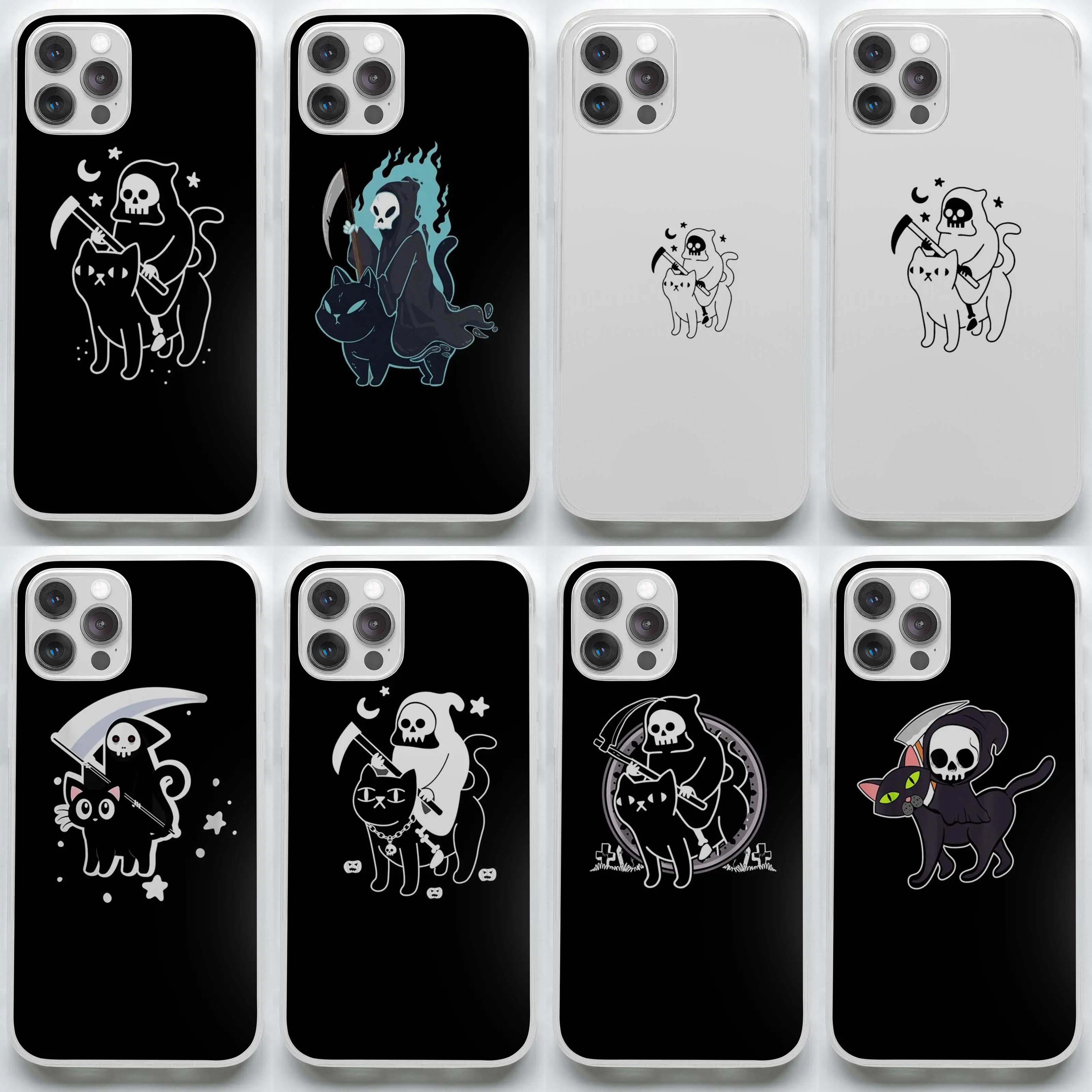 

Death Rides Black Cat Soft Phone Case for iPhone 7 8 Plus X XS XR Max 11 12 13 Pro Max Mini Coque Silicon Cover Flower