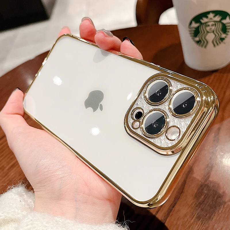

Luxury Glitter Diamod Silicone Transparent Case For iPhone 11 12 13 Pro MAX XR X XS SE 2020 7 8 Plus Lens Protector Soft Cover